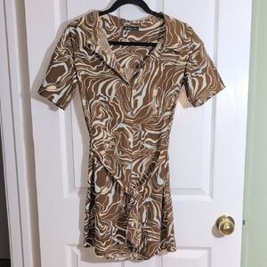 Very J Brown and White Swirl Button Down Shirt